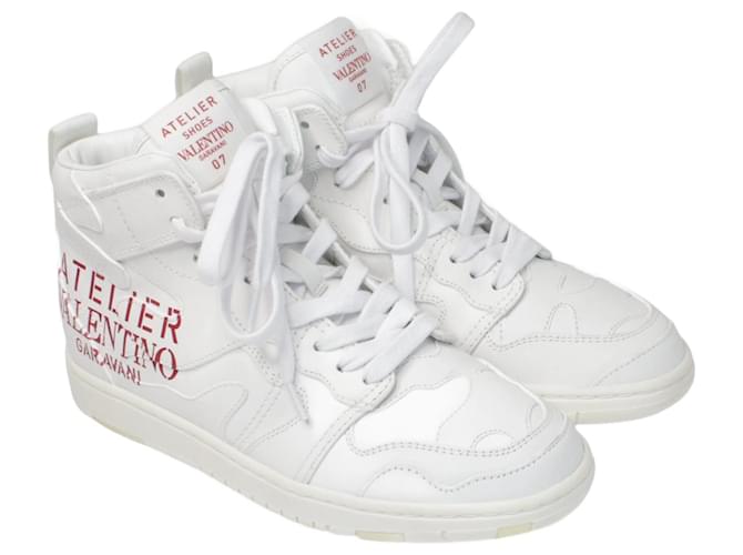 Valentino White Atelier High Top Sneakers Leather  ref.1036183