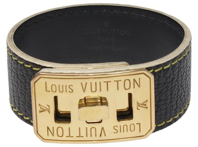 Louis Vuitton Pulseira preta vintage Turn Lock Preto Couro  ref.1036185