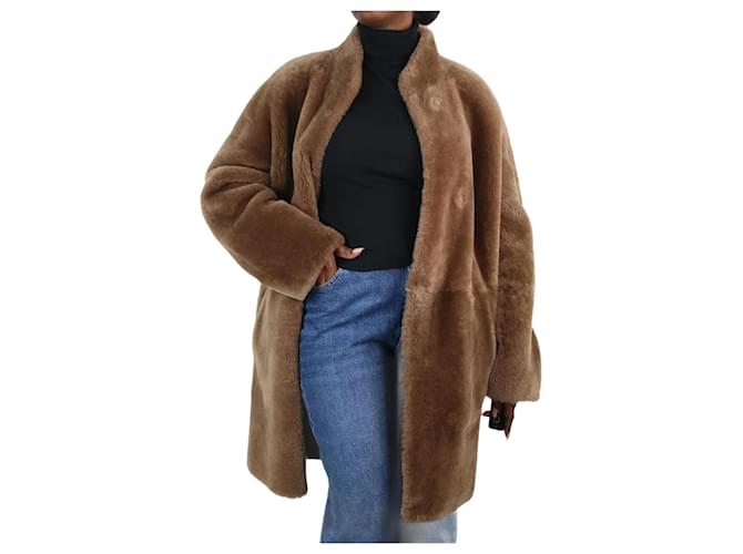 Sprung Frères Brown reversible sheepskin coat - size L Leather ref  