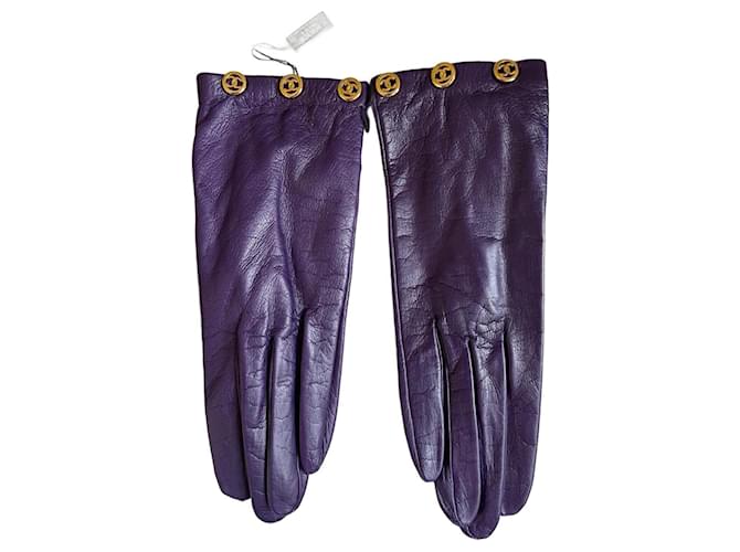 Chanel Gloves Purple Leather  ref.1036389