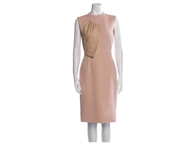Christian Dior Leather detail wool dress Pink  ref.1036510