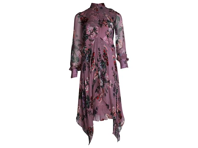 Erdem Kaylah Floral-Print Midi Dress in Purple Silk  ref.1036681