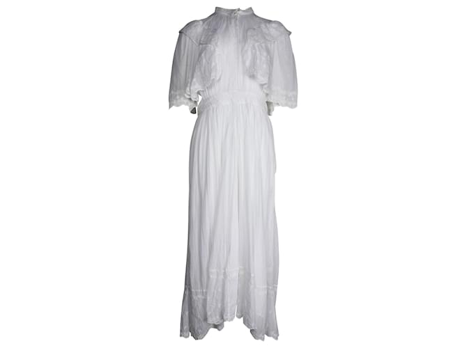 Isabel Marant Etoile Vestido midi angalaise con bordado de volantes Leola en algodón blanco  ref.1036685