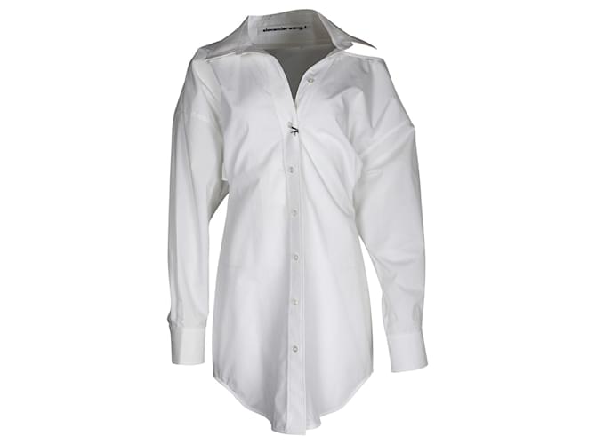 Alexander Wang Open Shoulder Mini Shirt Dress in White Cotton  ref.1036689