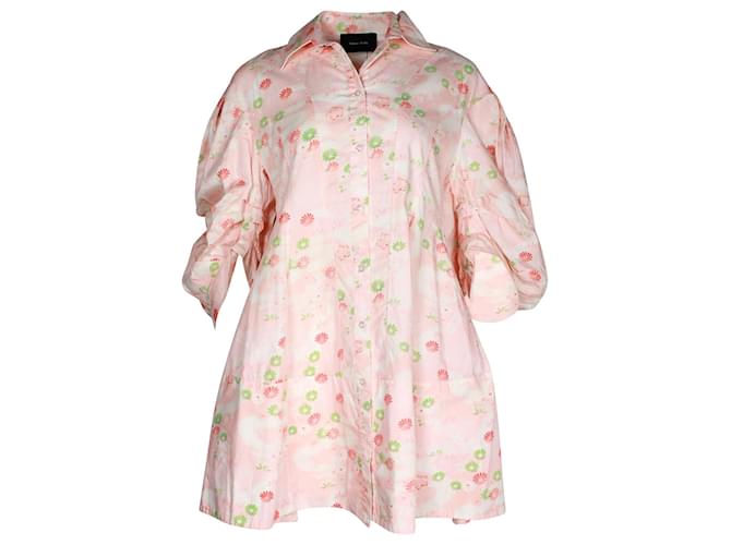Simone Rocha Mini abito chemisier con maniche firmate con stampa floreale in cotone rosa  ref.1036691
