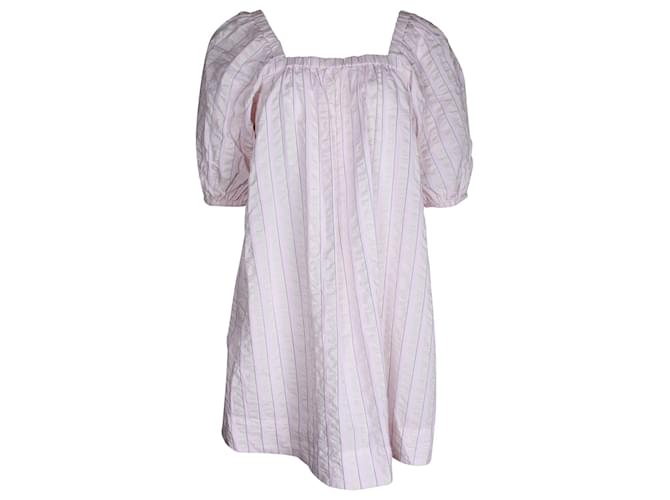 Ganni Striped Seersucker Night Dress in Pink Cotton  ref.1036694