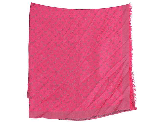 Sciarpa jacquard monogramma Louis Vuitton in seta e lana rosa fucsia  ref.1036713
