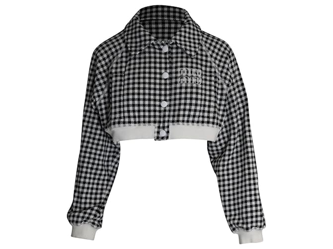 Miu Miu Houndstooth Fleece Jacket In Black Cotton  ref.1036748