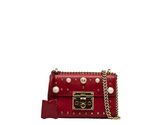 Gucci Petit sac à bandoulière en cuir clouté avec cadenas 432182 Rouge  ref.1036763