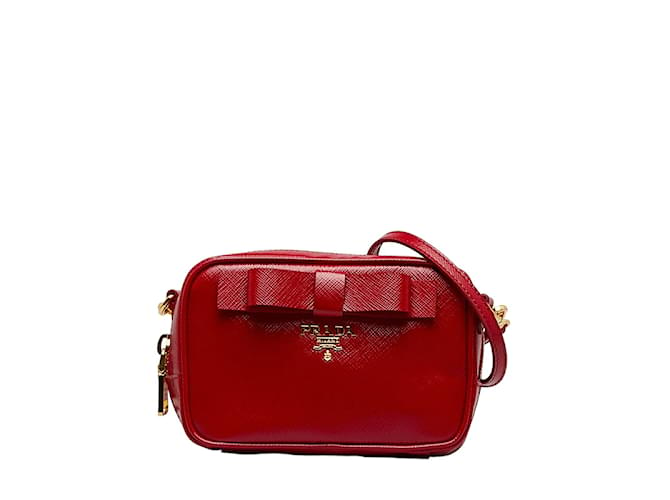 Prada Saffiano Vernice Bow Crossbody Bag 1N1674 Red Leather Patent leather  ref.1036786