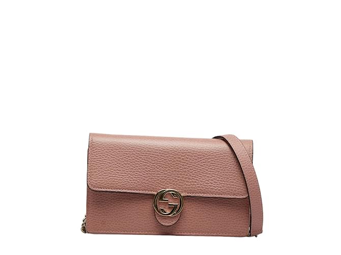 Gucci Portefeuille en cuir G entrelacé sur chaîne 510314 Veau façon poulain Rose  ref.1036787