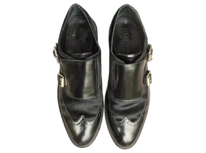 zapatos monje Burberry p 40 Negro Charol Becerro  ref.1036895