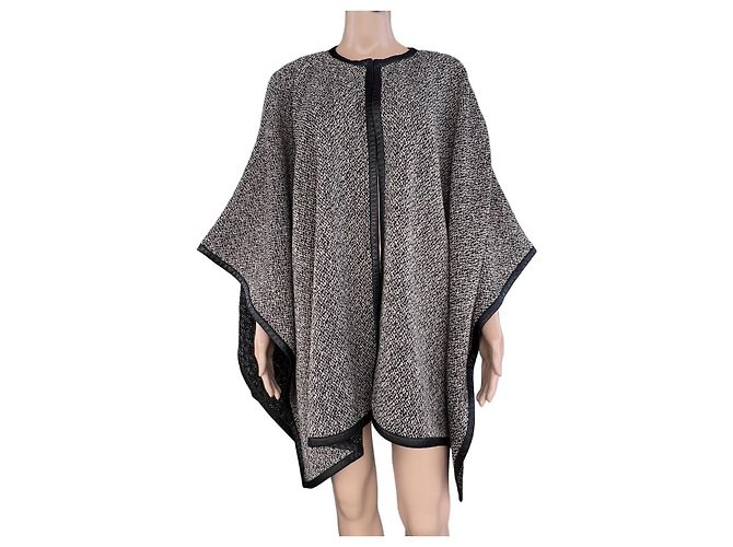 Poncho Ralph Lauren Nero e Grigio in Lana e Pelle