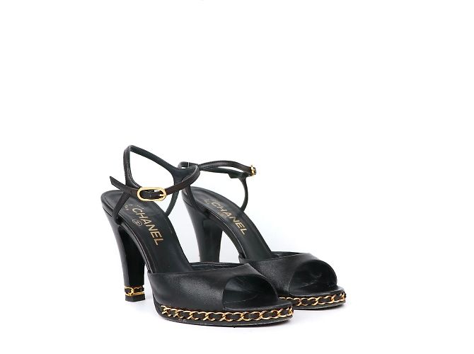 Classique CHANEL Talons Slingback Cuir Noir