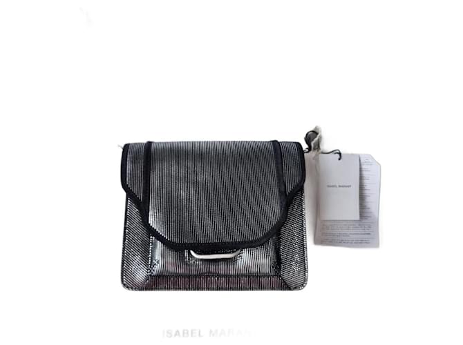 Isabel Marant Khaimas metallic suede shoulder bag Silvery Leather  ref.1038059