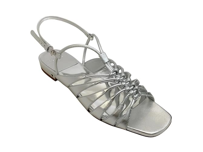 Laurence Dacade Silver Leather Blaise Strappy Flat Sandals Silvery  ref.1038079