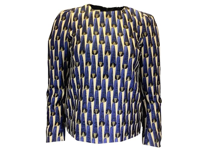 Dries van Noten Blue / ivory / Gold Metallic Long Sleeved Jacquard Top Multiple colors Polyester  ref.1038089