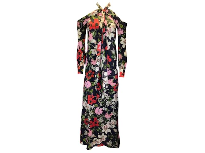 ERDEM Black Multi Floral Printed Anora Silk Gown / formal dress Multiple colors  ref.1038091