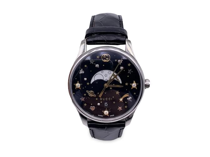 Gucci Cristales negros G Timeless 126.4 Reloj fase lunar unisex