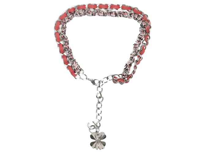 Chanel Pink interwoven chain necklace with clover charm  ref.1038275