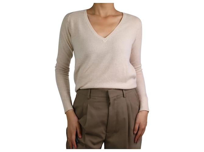 Theory Cream V-neckline cashmere sweater - size UK 4  ref.1038296