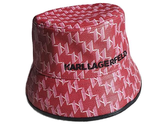 Chapeau Karl Lagerfeld rouge / rose monogramme unisexe Polyester Polyuréthane  ref.1038305
