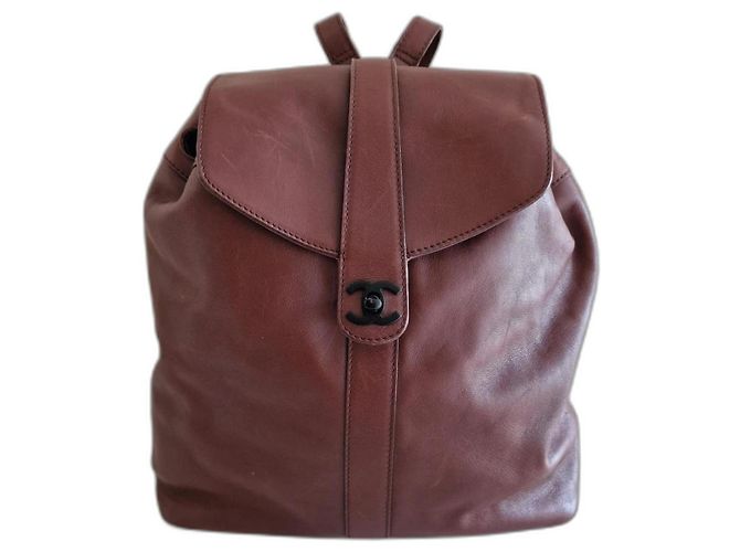 Sac à dos Chanel Marron clair en cuir d'autruche