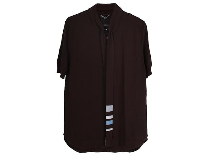 Dolce & Gabbana Polo Shirt with Tie Detail in Brown Virgin Wool  ref.1038579