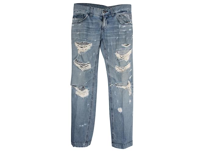 Dolce & Gabbana Jeans Straight Distressed em Algodão Azul  ref.1038580