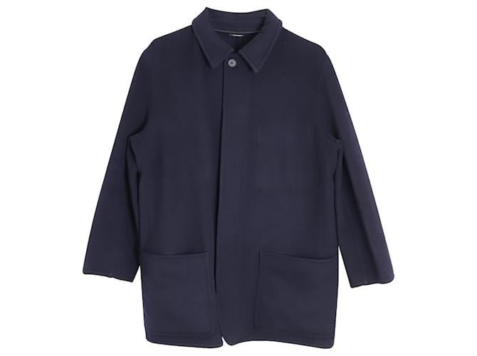 Hermès Hermes Single-Breasted Short Coat in Navy Blue Cashmere  Wool  ref.1038582