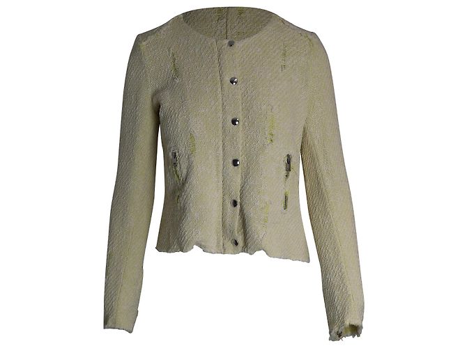 Jaqueta Iro Distressed Evening Tweed em algodão amarelo