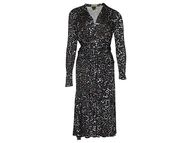 Issa Long Sleeve Wrap Dress in Black Print Silk  ref.1038591