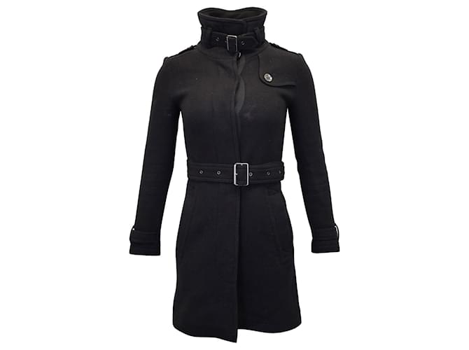 Abrigo de invierno con cinturón Burberry en lana negra Negro  ref.1038597