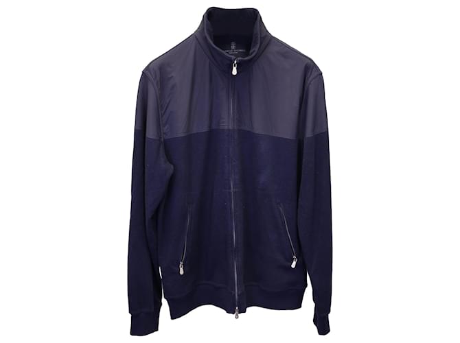 Brunello Cucinelli Zip Up Jacket in Navy Blue Cotton  ref.1038627