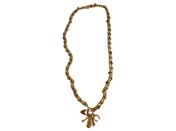 Chloé Chloe Gold Tone Metal Long Chain w. Charms Key & Logo Padlock Necklace Golden  ref.1038884