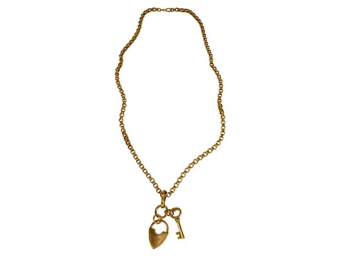 Chloé Chloe Gold Tone Metal Long Chain w. Logo Padlock Necklace Golden  ref.1038885