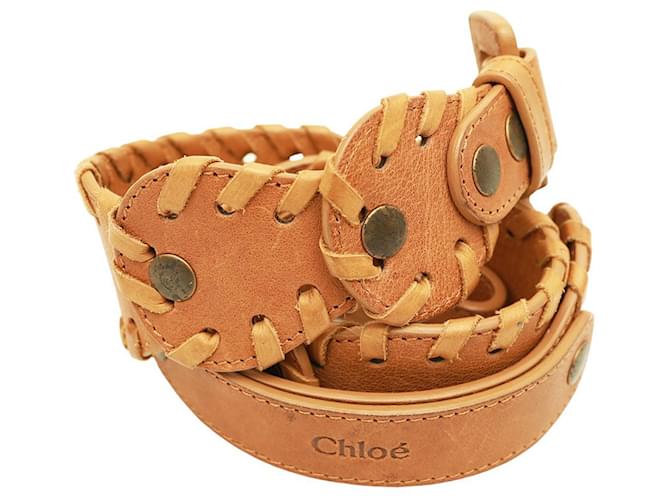 Chloé Chloe Woman's Beige Leather Brass Tone HW Bohemian Waist BELT Size 85  ref.1038892