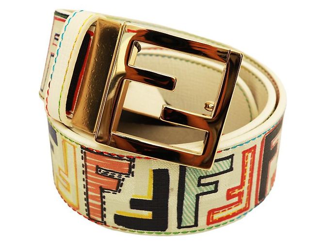 Fendi CEINTURE réversible FF Zucca en toile enduite multicolore et blanche 80/32 NEW