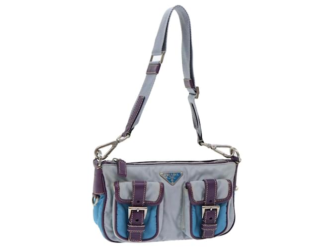 PRADA Shoulder Bag Nylon Leather Blue Auth am4846  ref.1039127
