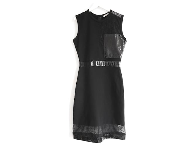 Christopher Kane Crepe, Lace and Patent Black Dress Viscose  ref.1039294