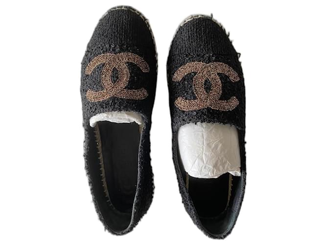 Espadrilles Chanel Coton Noir  ref.1039305