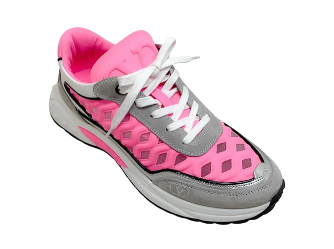 Valentino Grey / Pink Ready Go Runner Sneakers Leather  ref.1039317