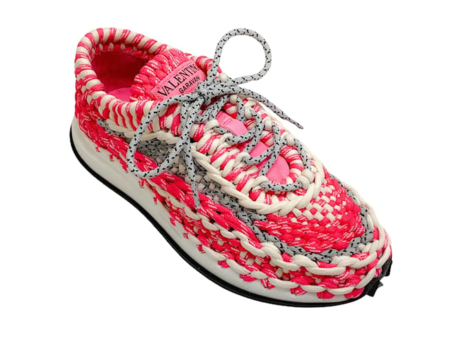 Valentino Pink / White Spiral Knot Macrame Sneakers Cloth  ref.1039334