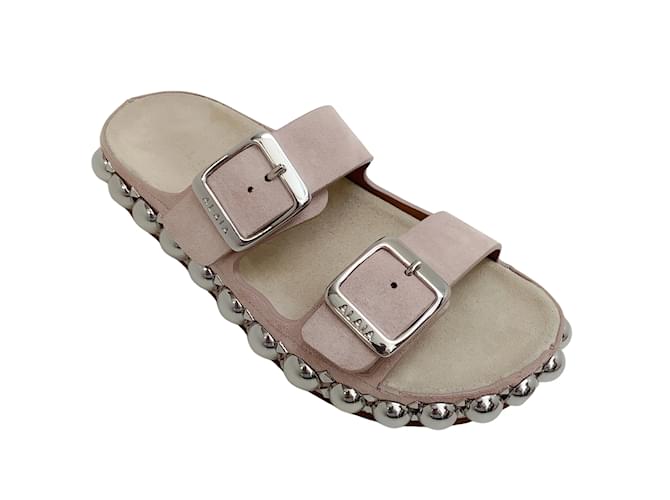 Alaïa Alaia Nude Pink Wildleder-Sandale mit zwei Riemen und großen silbernen Nieten Schweden  ref.1039346