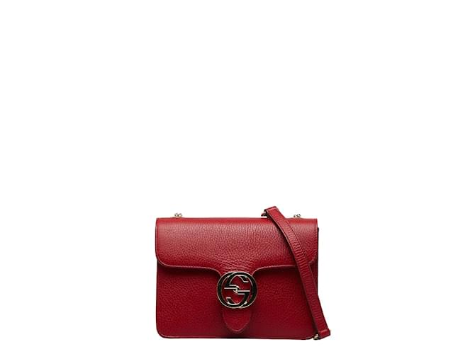 Gucci Interlocking G Leather Crossbody Bag 510304 Red Pony-style calfskin  ref.1039419