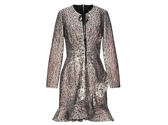 Just Cavalli Gold Long Sleeve Animal Print Mini Dress Bronze Polyester  ref.1039473