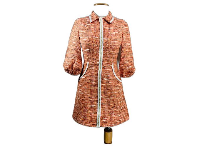 Vestido Maje de tweed laranja com acabamento trançado Multicor
