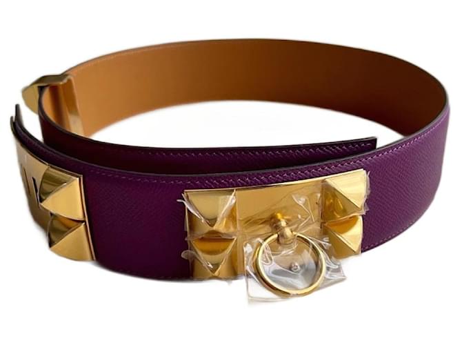 Hermès dog collar Purple Leather  ref.1039485