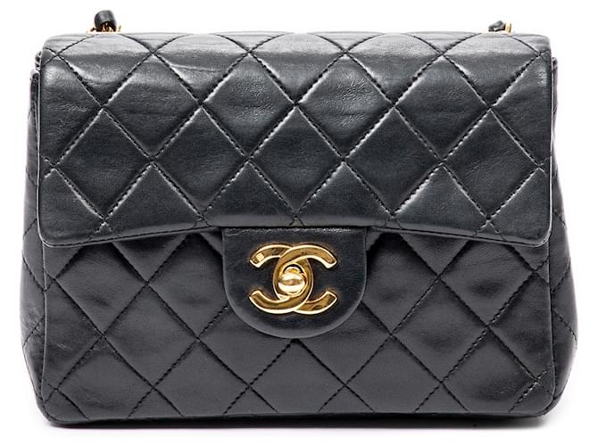 Chanel Black Mini Classic Lambskin Square Single Flap Leather ref.1039516 -  Joli Closet