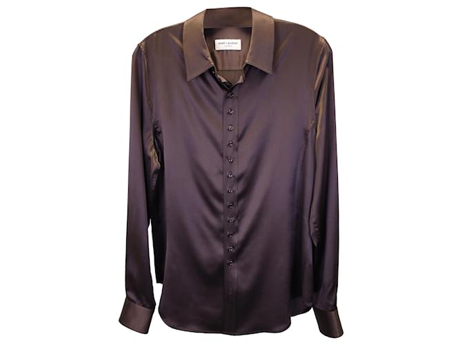 Saint Laurent Shirt in Brown Silk  ref.1039693